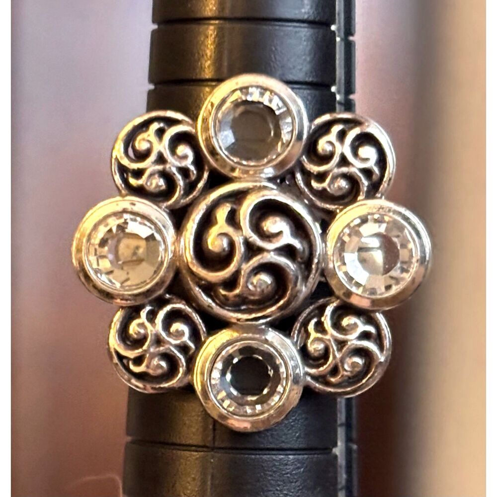 Brighton Silver Celtic Triskele Flower Statement Ring with Crystals Sz 8